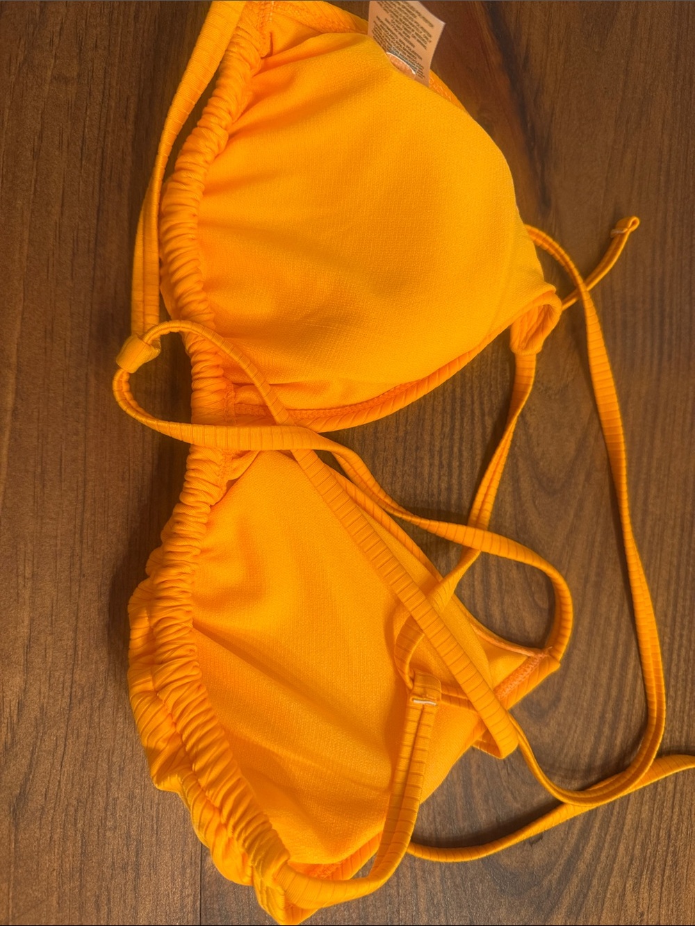 Orange Ribbed Triangle Bikini Top - Picture 5 of 9